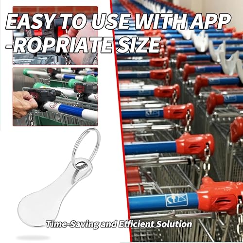 Miniatura 7 de 6 piezas de mini llavero de aleación de aluminio plateado para carrito de compras, llavero de cuarto pequeño para carrito de compras, plateado