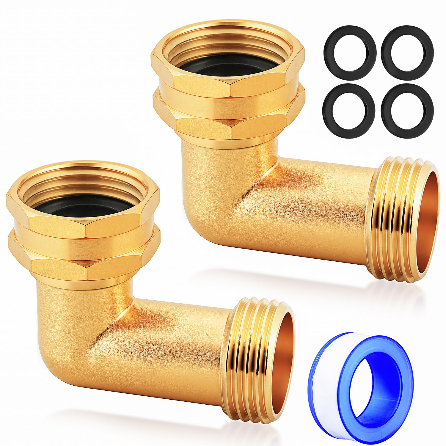 Photo 1 of UNWAVER 90 Degree Garden Hose Elbow Connector,3/4" GHT Brass Female x Male Threaded Adapter Pipe Fittings for RV Water Intake,Residential Outdoor Faucets-2 PCS