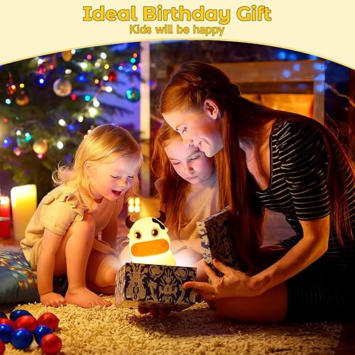 Miniatura 6 de AVEKI Luz nocturna para niños, lámpara de noche portátil con control de grifo, modo de 7 colores, lindo animal vaca, lámpara de noche LED para