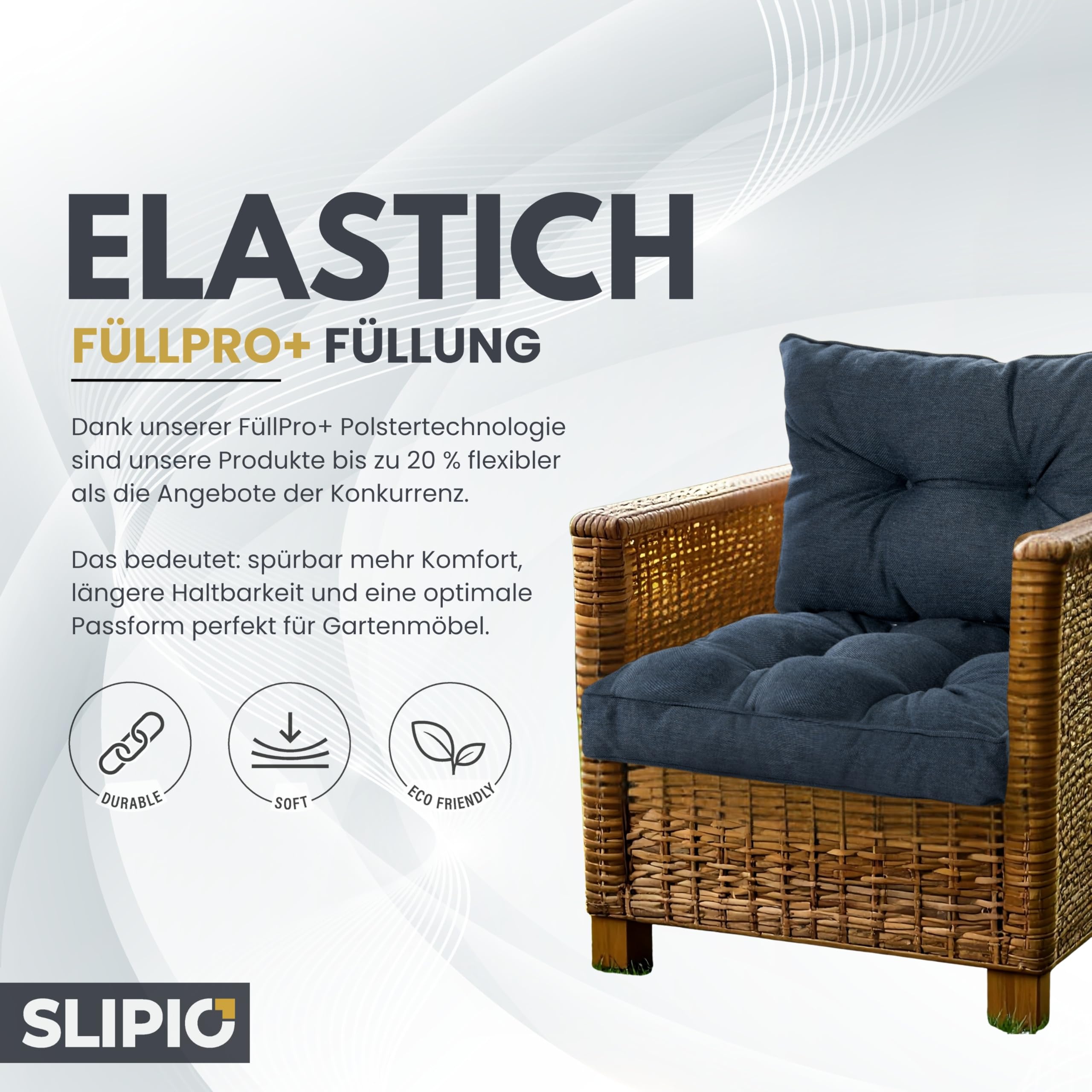 Coussins d'extérieur pour meubles de jardin - Coussins d'assise imperméables - 70 x 70 cm et coussins de dossier 70 x 40 cm - Pour chaises de jardin - Rembourrage haut - Rembourrage Pro+