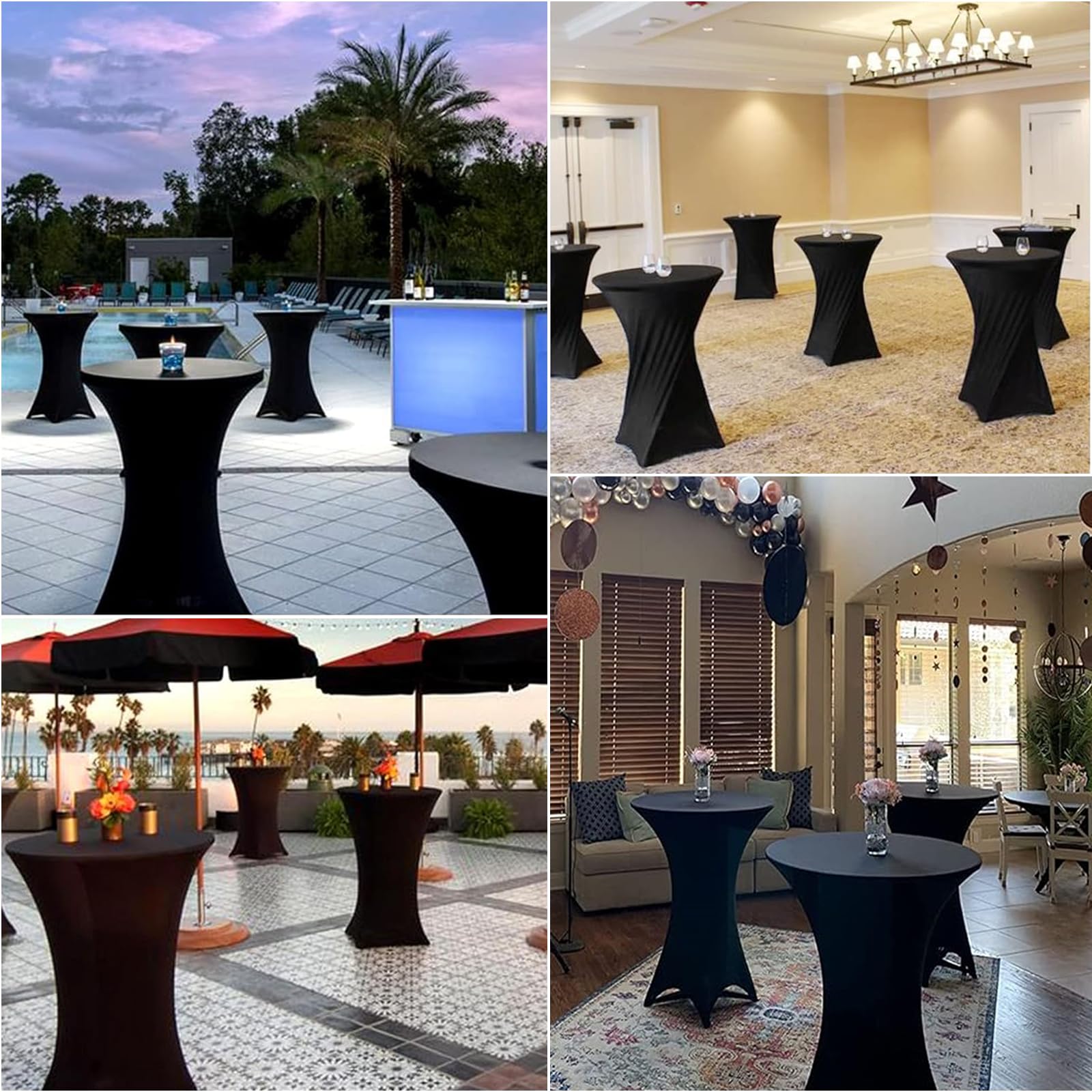 Set de 6 Funda Mesa Plegable, Fundas Elásticas para Mesas Redondas de Bar, Ø 80-85 cm Mantel Elastico, Mantel Mesa Redonda para Cóctel Boda Banquete (80 x 110 cm, Negro)