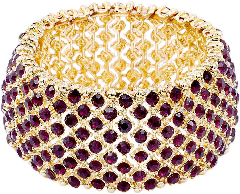 Lavencious Tennis Rhinestone Stretch Bracelets Bridal Evening Party Jewelry for Woman Bangle (Gold - Purple)