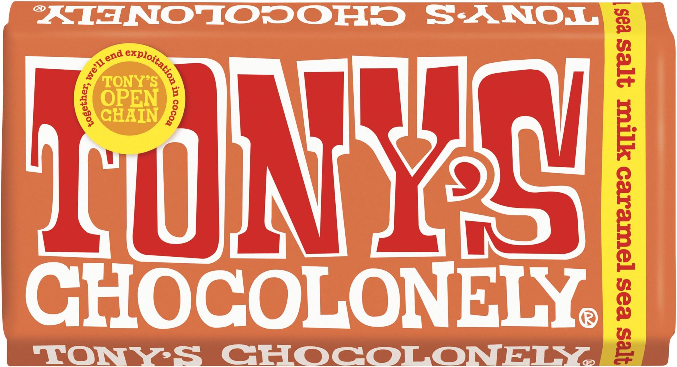 Tony's Chocolonely Milk Caramel Sea Salt Chocolate Bar - 180g Belgian Fairtrade Chocolate, Gift, 32% Cocoa, Vegetarian