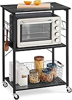 Vista 9 de VASAGLE Estante de cocina con ruedas, carrito de servicio de 23.6 pulgadas con 3 estantes, carrito de cocina, estante de microondas, para mini café