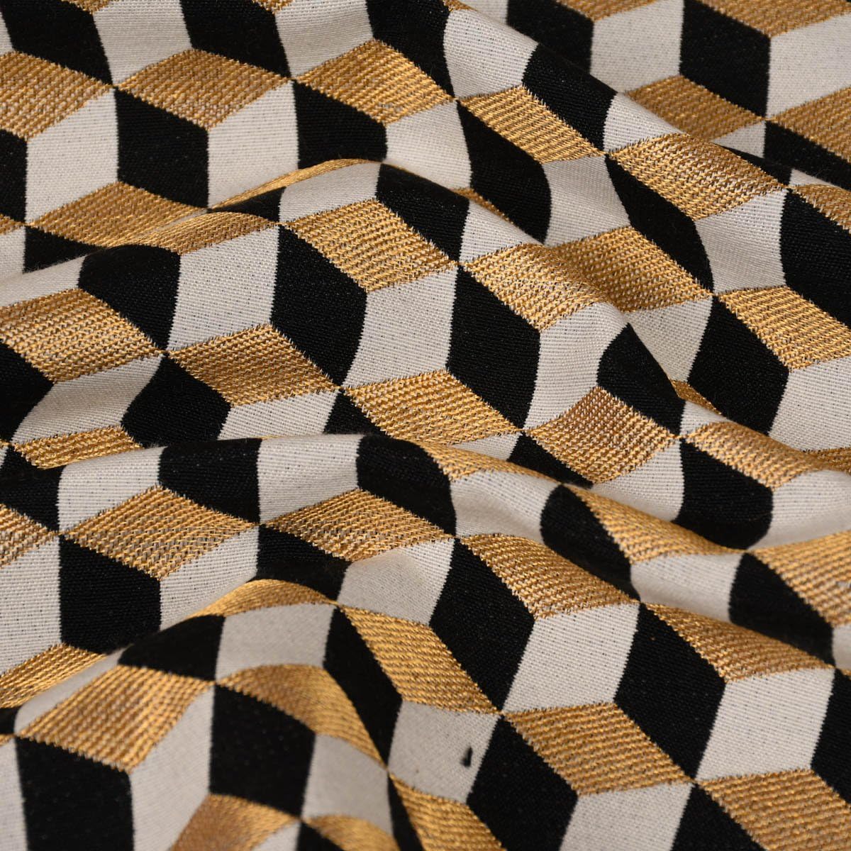 SCHÖNER LEBEN. Funda de cojín Jacquard Metallic Cube Geometric Luxury 3D, cubos, negro, dorado y crudo, diferentes tamaños, fundas de almohada tamaño: 40 x 40 cm (alto x ancho)