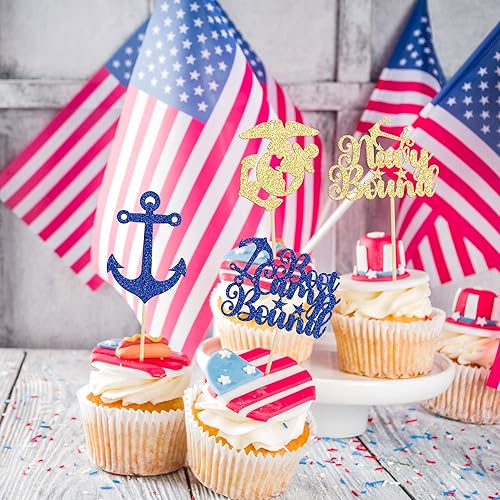 Miniatura 7 de 24 piezas de decoración para cupcakes con temática militar con purpurina para botas de campamento, decoración de cupcakes con temática azul marino,