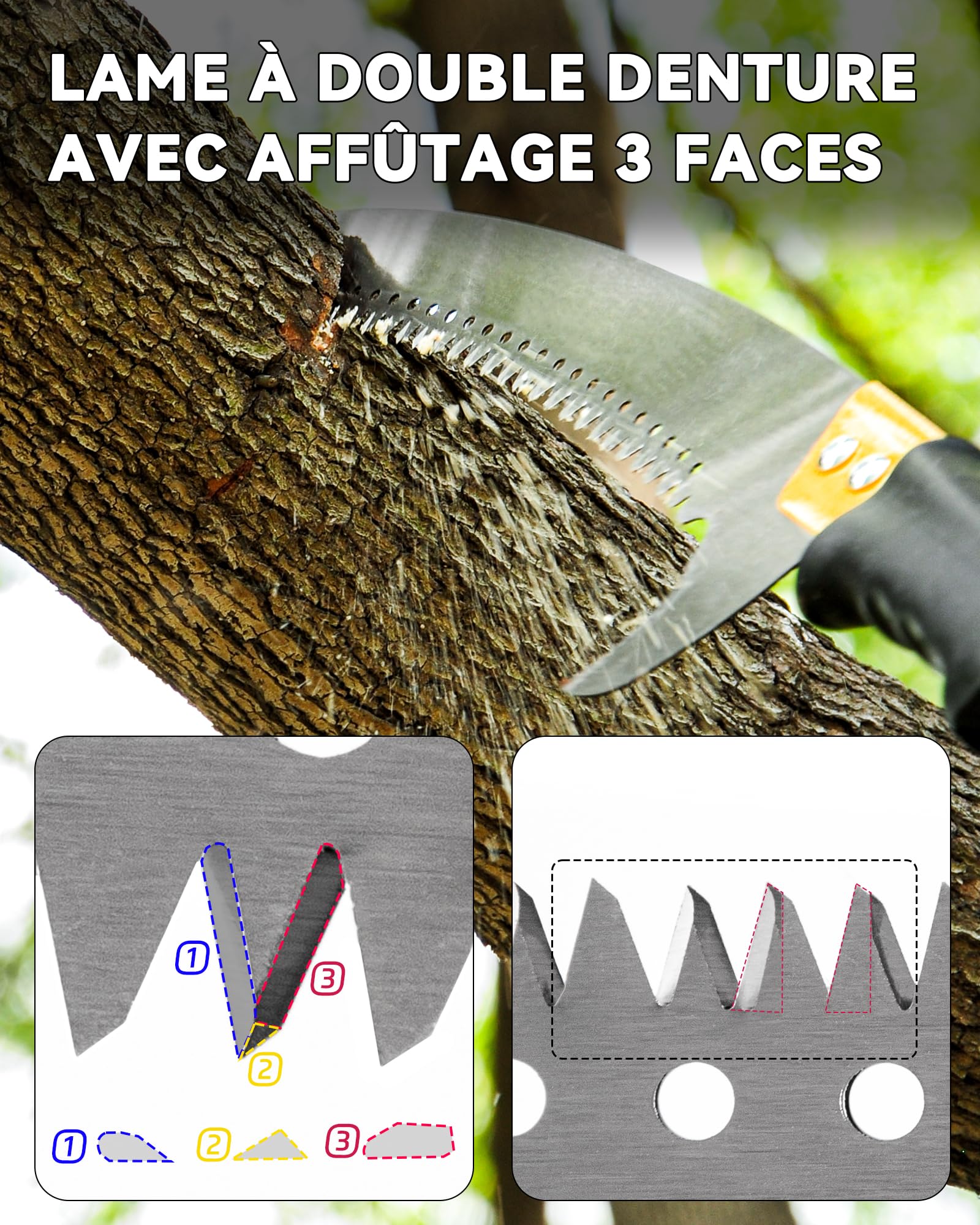 Scie à branches sur perche 4,3 m, scie d’élagage manuelle légère avec manche rallonge en acier inoxydable et lame tranchante, pour couper les branches d’arbres, travaux forestiers, jardin et extérieur