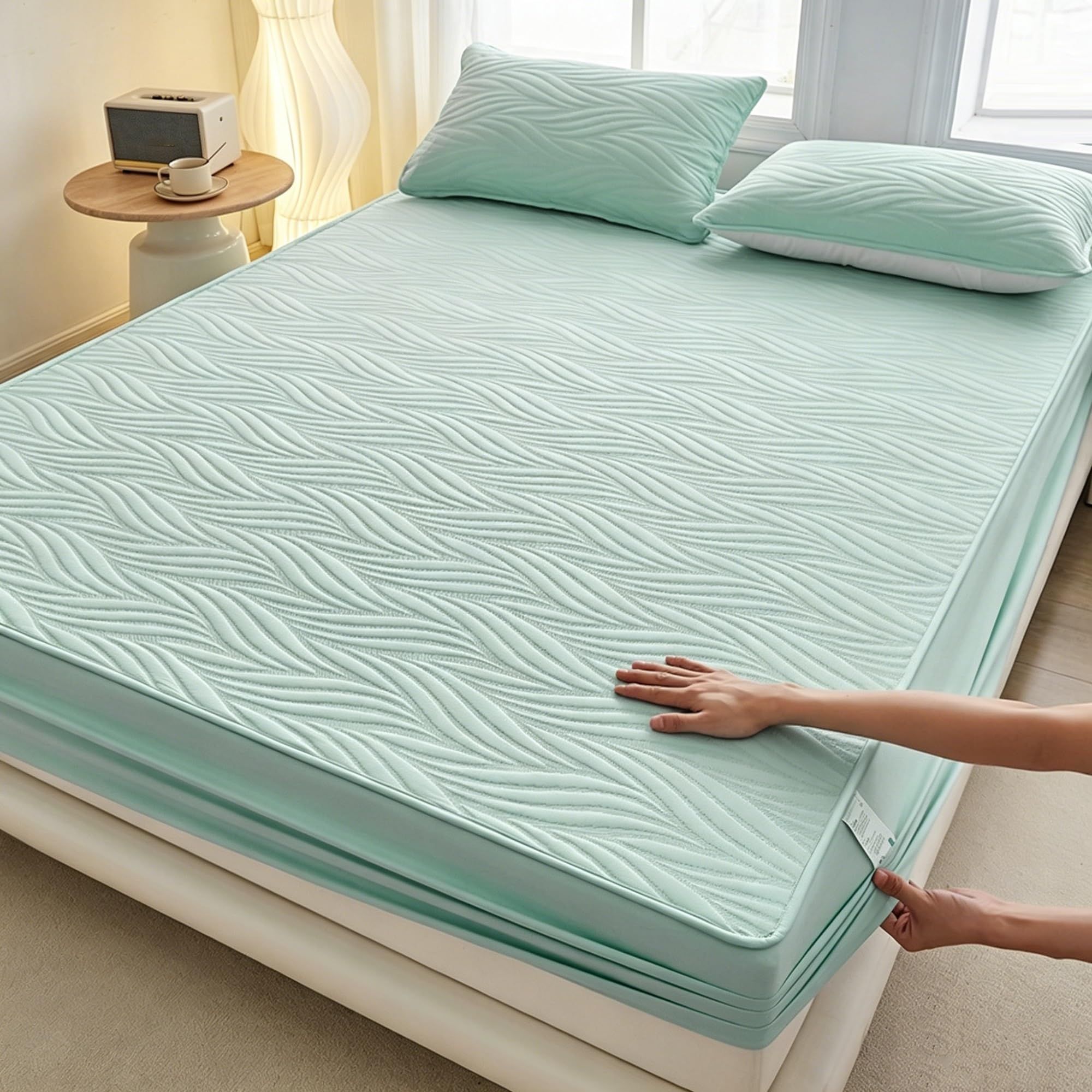 Wfxxzl Green Waterproof Mattress Protector – Encasement Bed Cover, Five-Sided Mattress Cover For Bed, Noiseless Breathable Machine Washable(,California King)