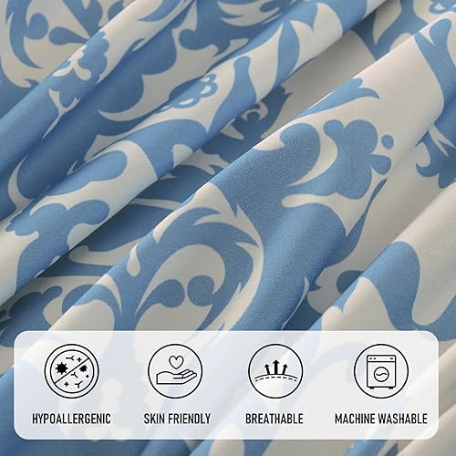 Miniatura 4 de PERHOM Funda de edredón azul Queen  Funda de edredón de damasco de cachemira tamaño Queen, juego de funda de edredón de 3 piezas, 100% algodón,