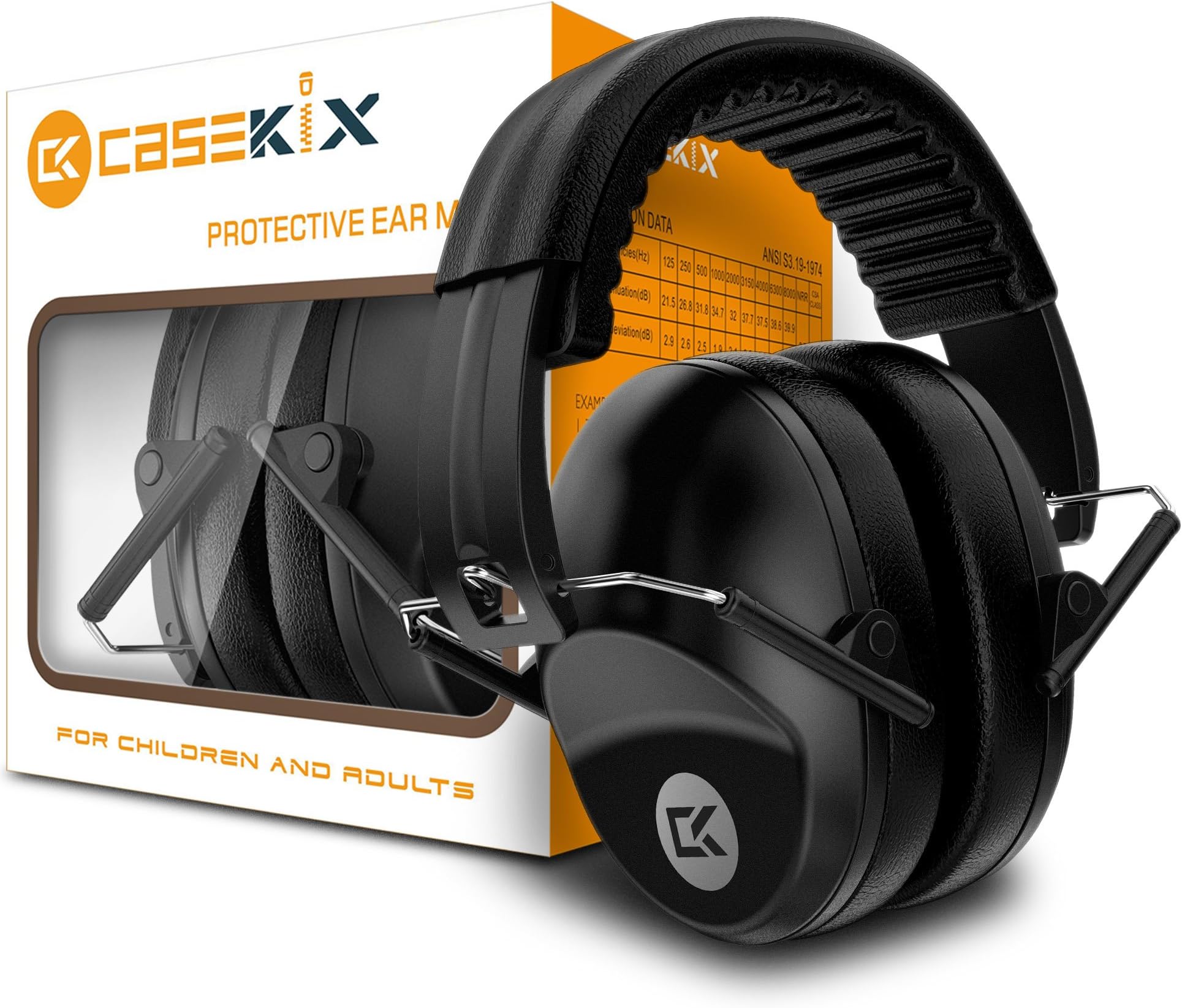 Casekix Extra Comfortable Soundproof Safety Earmuffs - Protection from Permanent Damage for Adults and Kids - Noise Reduction from Loud Machinery or Events! (Black)