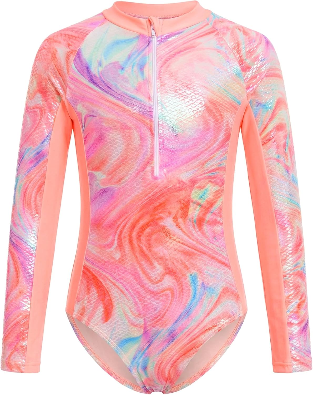 JiAmy Girls One Piece Swimsuit Toddler Long Sleeve Gradient Mermaid Bathing Suit Summer Beach Swimwear Zipper for 3-12Y
