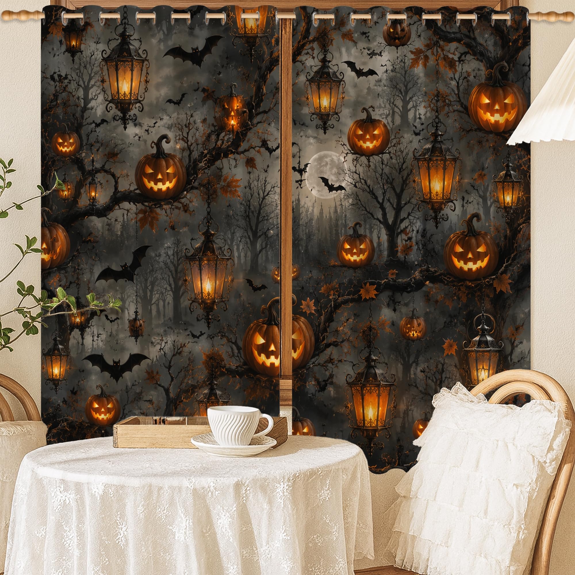 Rideaux occultants citrouilles pour partager la magie d'Halloween en famille