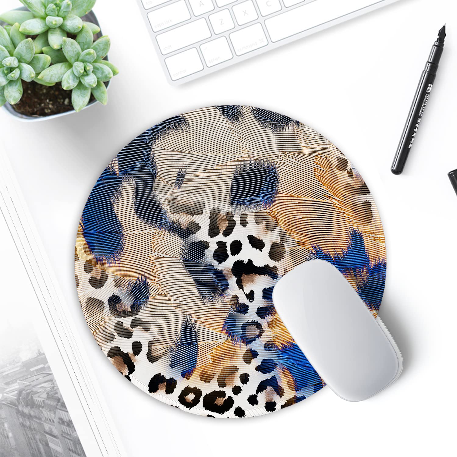 ITNRSIIET Mouse Pad with Stitched Edge, Premium-Textured Mouse Mat Waterproof Non-Slip Rubber Base Round Mousepad for Office Gaming Laptop, Cute Design Desk Accessories, Leopard Print — view 6