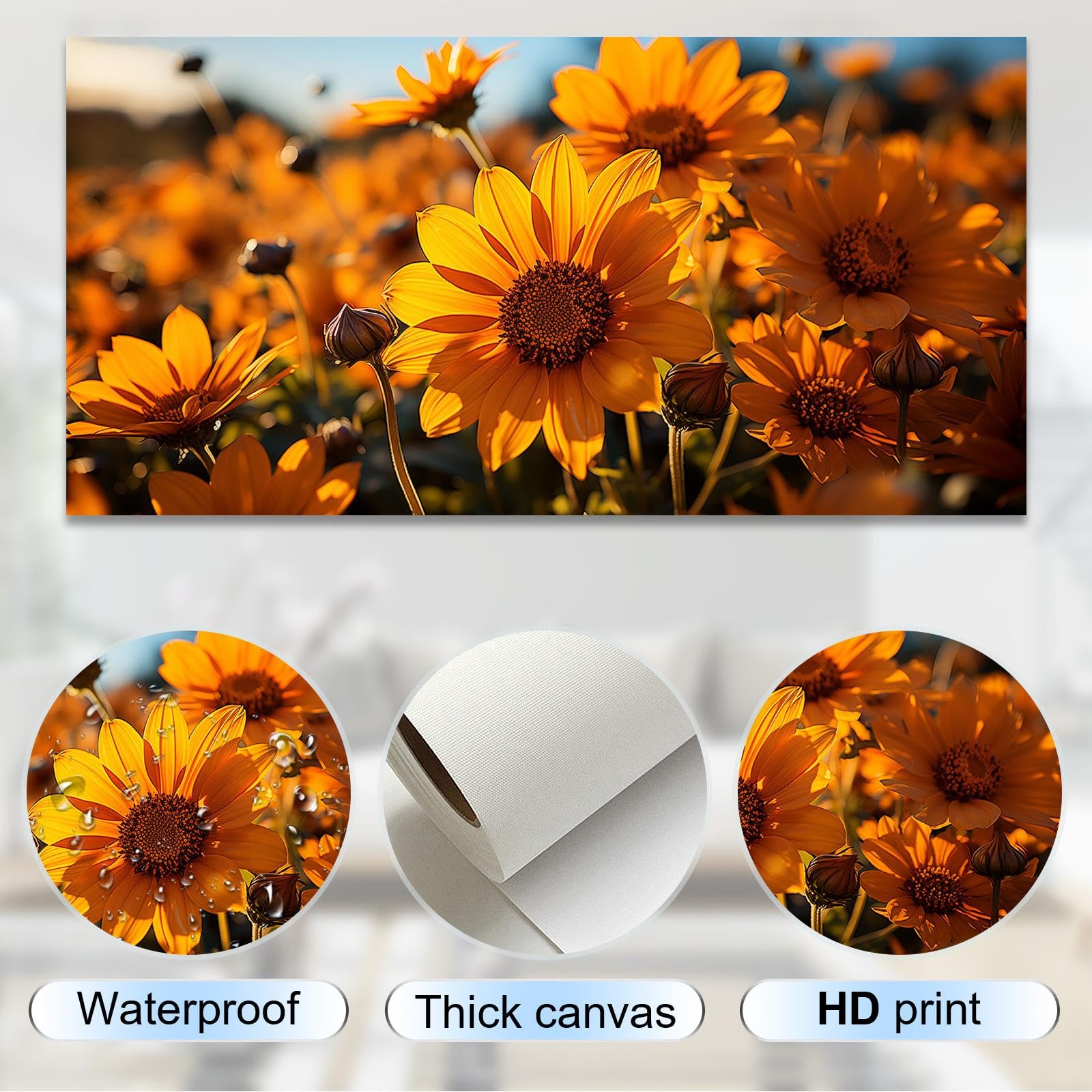 Giclée Artwork Girasoles Lienzo Arte de la pared Impresión Paisaje Decoración de la pared Flores para la sala de estar Decoración de la oficina en el hogar 55x110cm (22x43 in) con marco