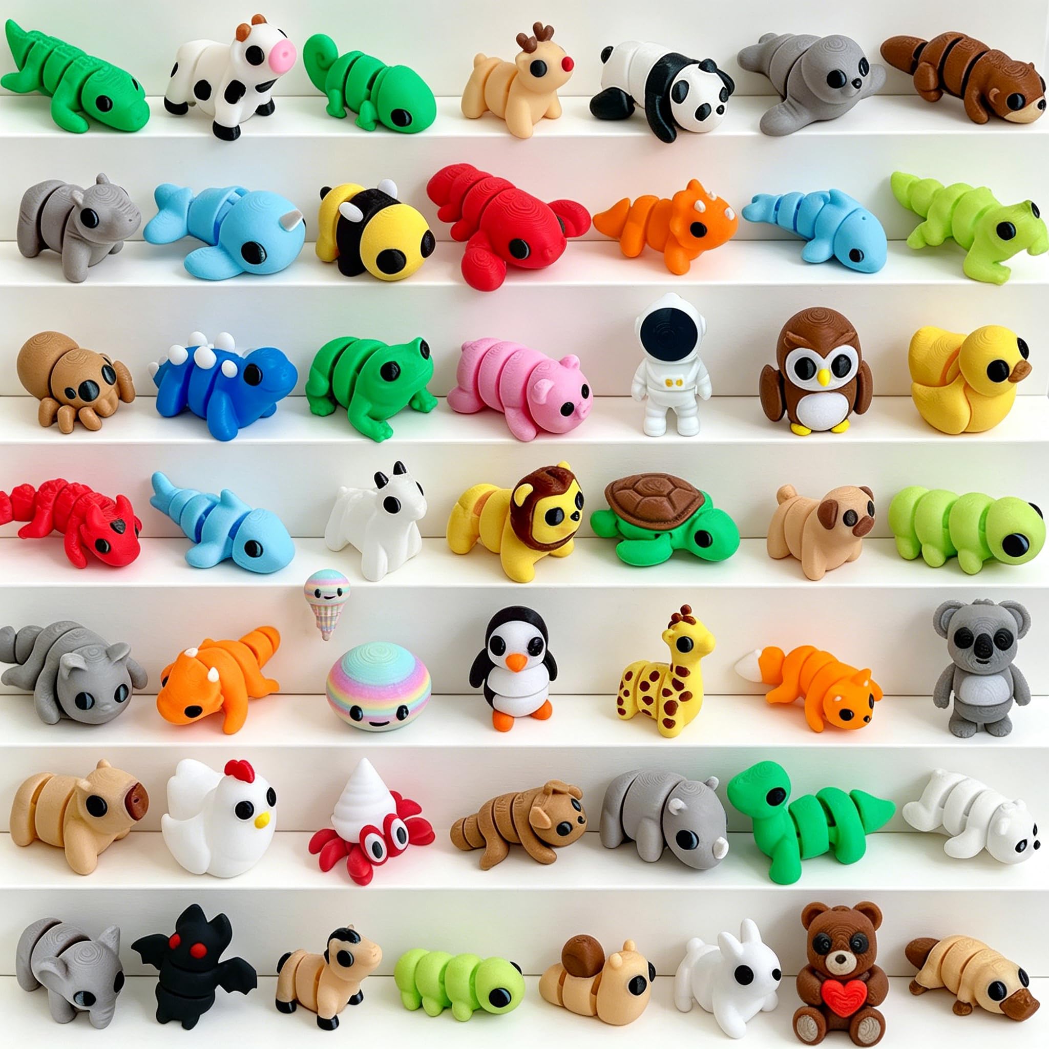 Photo 1 of **MISSING SOME** 50 Pcs Mini 3D Printed Animals Flexible Articulated Fidget Toys Box Set