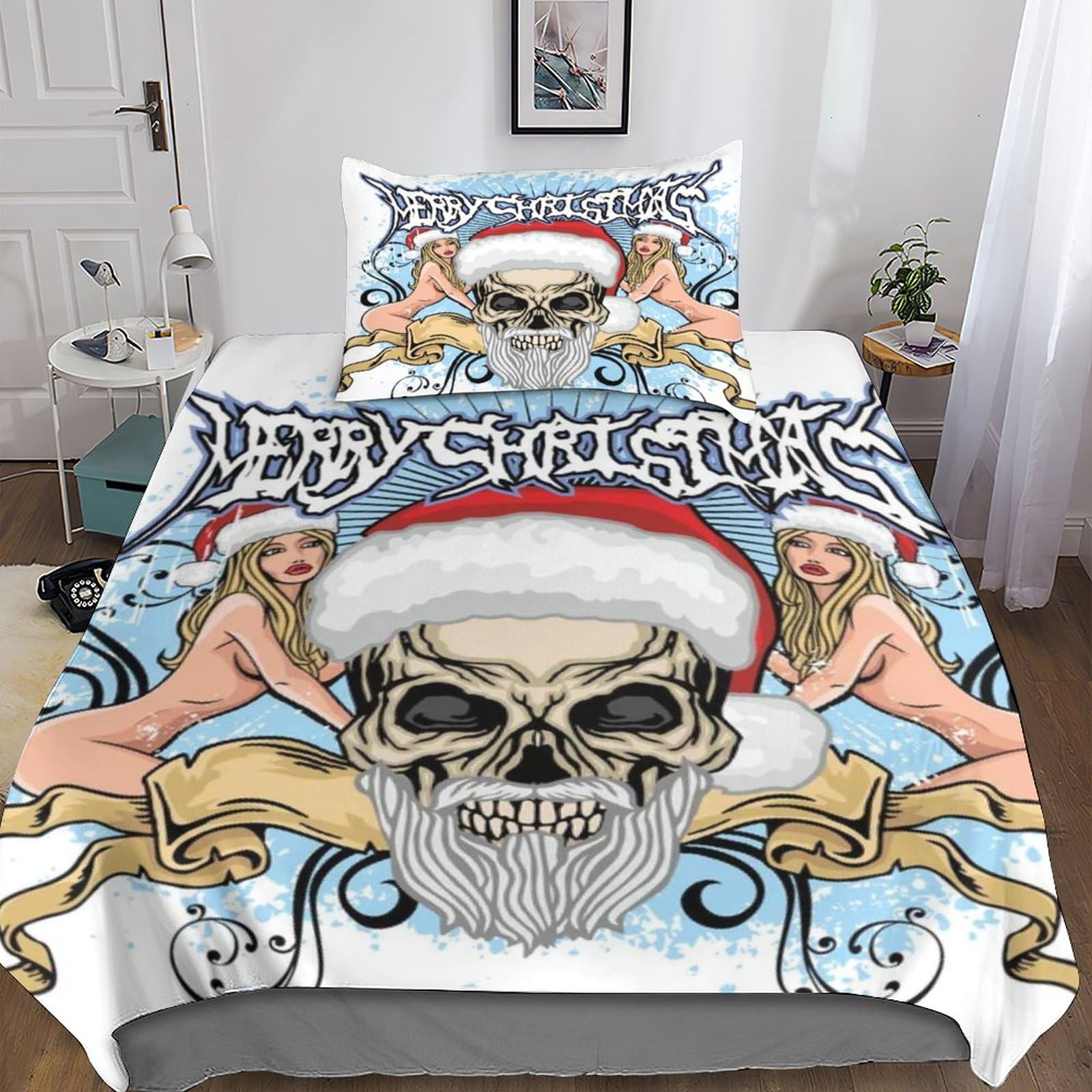 Chambre d'ado gothique sublimée par la parure de lit tête de mort 135x200 microfibre facile