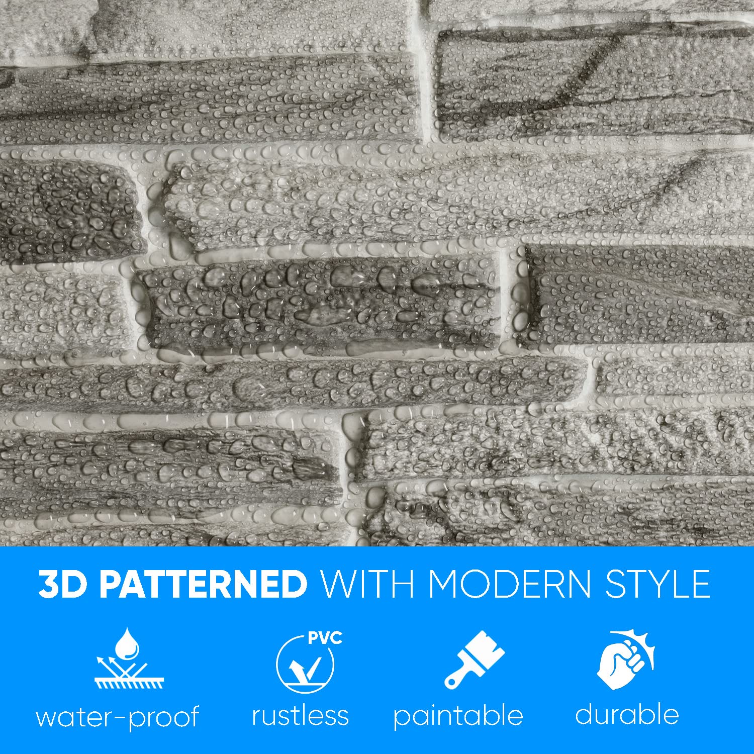 Grace Baltic - Pannelli da parete 3D per decorazione da parete interna non adesivi sottili ed elastici in PVC Pannelli Decorazione Murale Interna Tatuaggi Murali Materiale PVC 3D (18 pezzi / 8.82 m2)