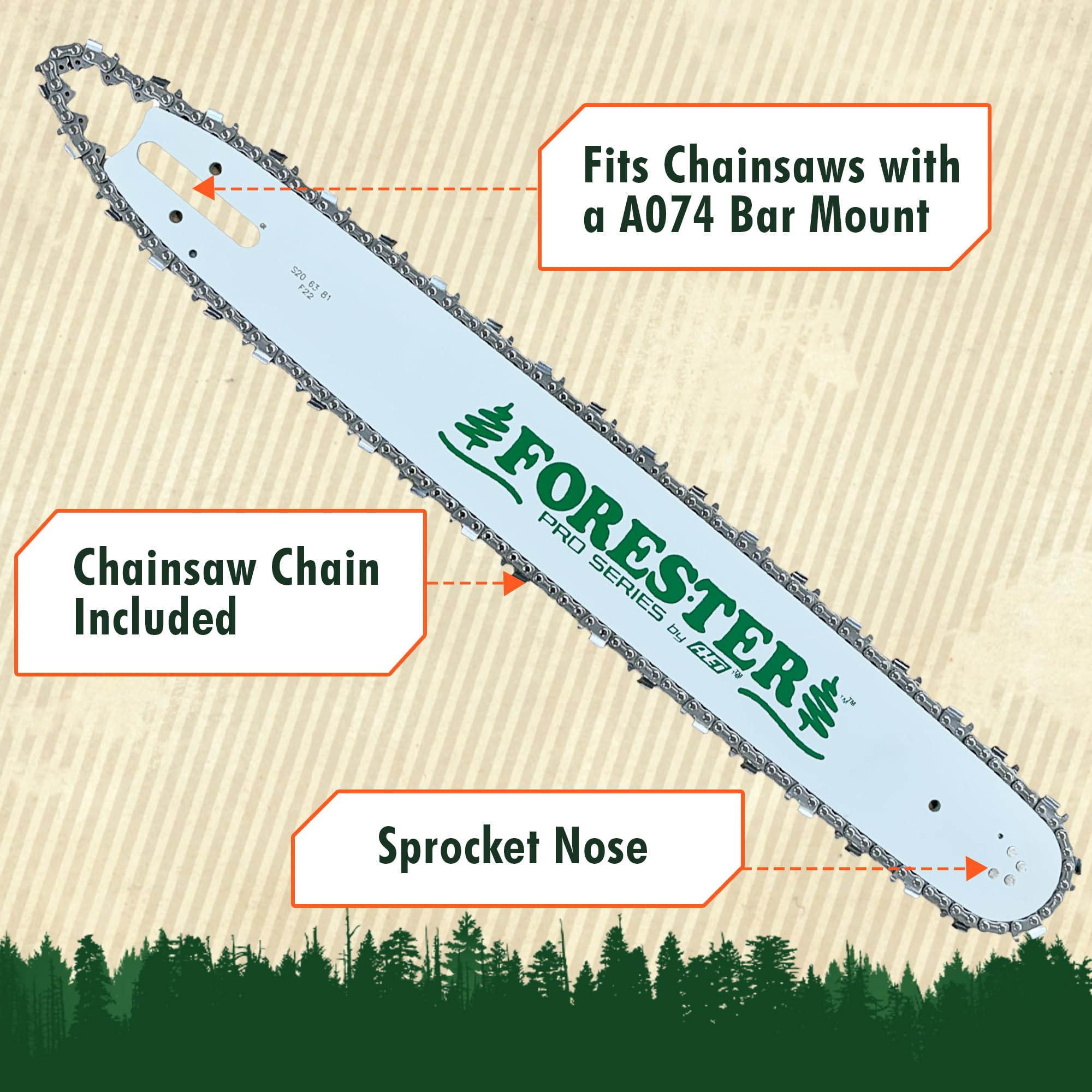 FORESTER Combo de barra de motosierra de repuesto de 14 pulgadas y cadena – paso de 1/4 pulgadas, calibre 043 – Kit de piezas de repuesto para sierras Stihl que funcionan con pilas