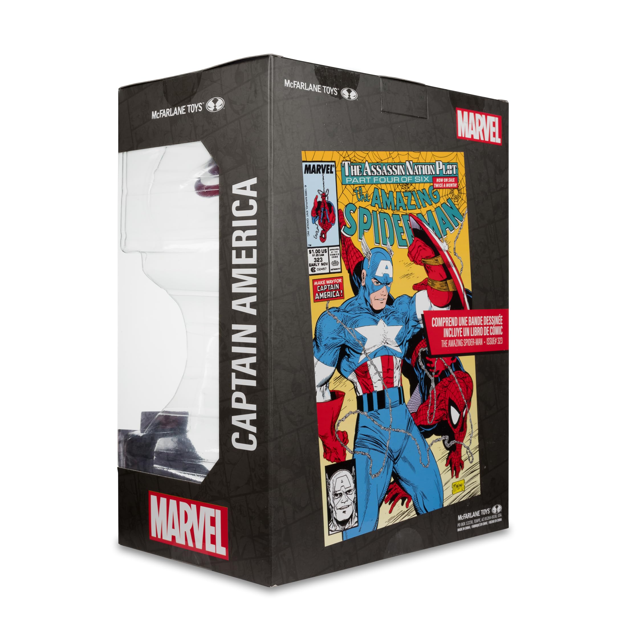 McFarlane Toys - Figura Posada de Marvel Capitán América a Escala 1:6 con Escena y cómic (The Amazing Spider-Man #323) | Figura coleccionable de Marvel de 12 pulgadas, escena posada en venta 1/6 - Capitán América (The Amazing Spider-Man #323)