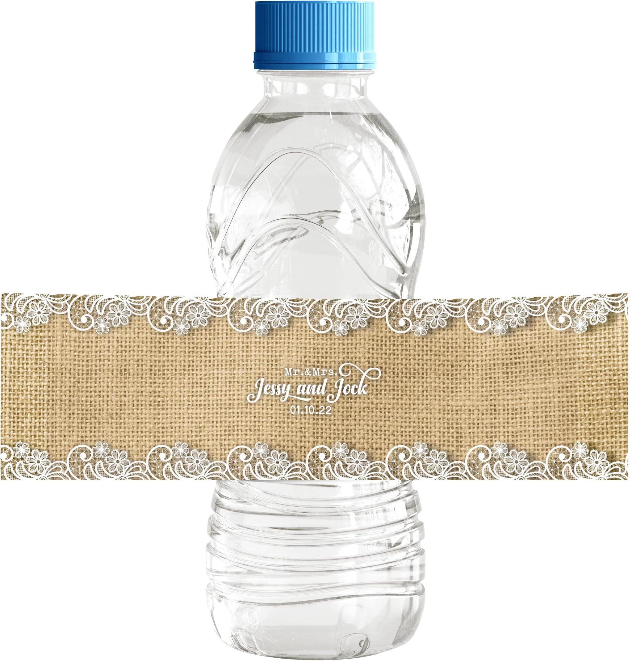 Darling Souvenir Rustic Burlap Water Bottle Labels For Wedding Self Adhesive Party Collection Ideal For Wedding Anniversary, Celebrations - Pack Of 32