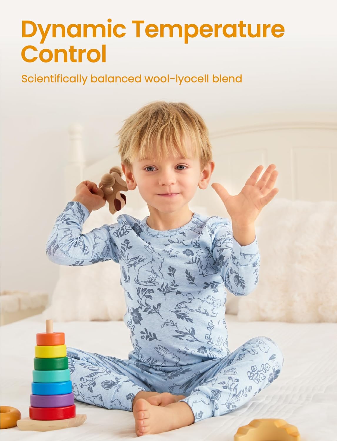 PATPAT Toddler Pajama Set with Premium Soft Wool & Tencel Blend, Snug Fit Pjs Temp-Balancing Sleeper for Kids Baby Boy Girl - Image 3