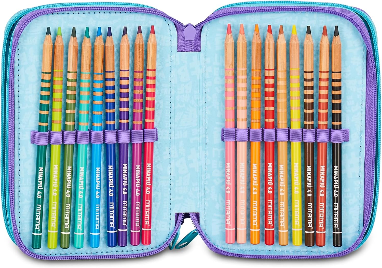 Mitama School Pencil Case with 3 Compartments, Double Diamond with Markers, Pencils, Crayons etc.