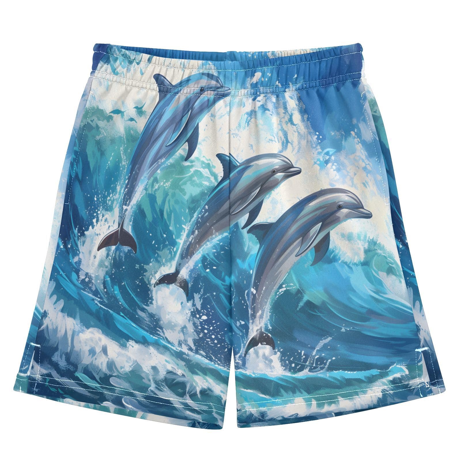 Dolphins Jumped Waves Shorts for Boys Summer Athletic Outdoor Boys Shorts Size 9-10