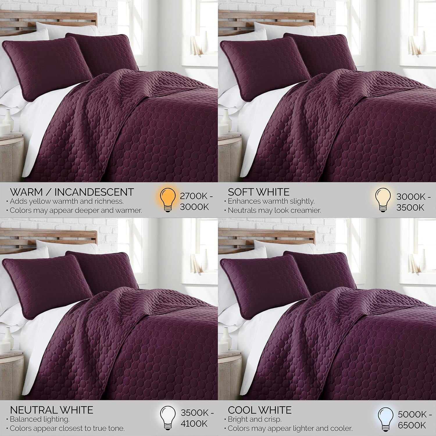 Southshore Fine Living, Inc. Oversized Quilts for King Bed, Lightweight Quilt Bedding Set, Soft Coverlet, 3-Piece Bedspread Set with Two Matching Quilted Pillow Shams, King/California Size, Purple