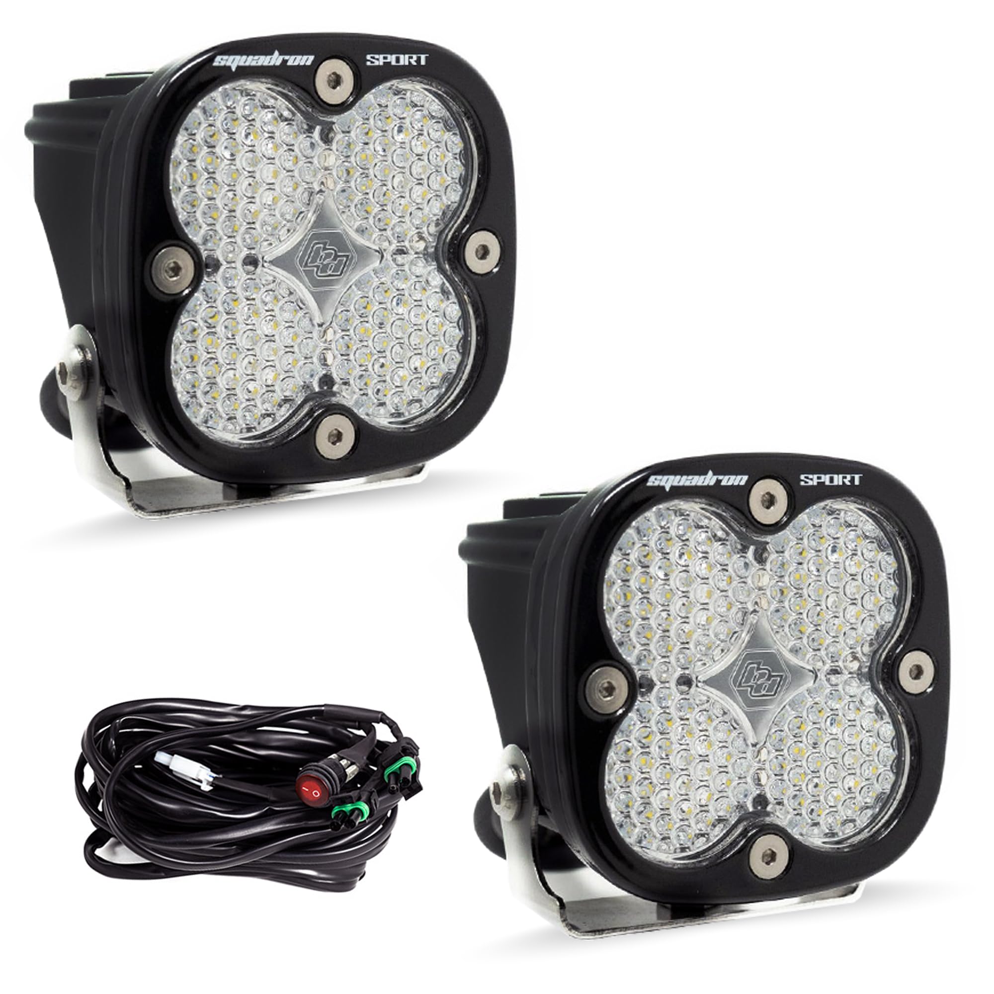 Baja Designs Squadron Sport Black LED Light Pods - 2 LED Lights with Wiring Harness (Work/Scene; Clear)