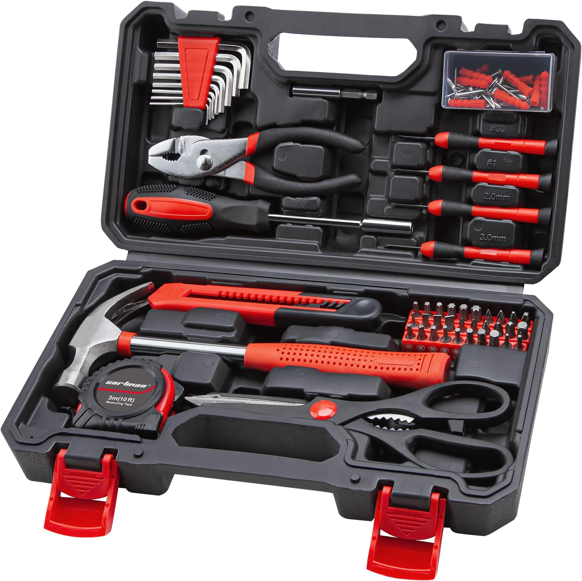 CARTMAN 126 Piece Tool Set General Household Hand Tool Kit with Plastic Toolbox Storage Case Red