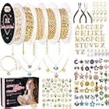 Ecoofor 18K Gold Jewelry Making Kit with Gift Box - 16.6ft 5 Rolls DIY Bracelet & Necklace Chains with 136 Pendants, Jump Rings, Lobster Clasps, Jewelry Pliers & Charm Making Kit, Christmas Gift