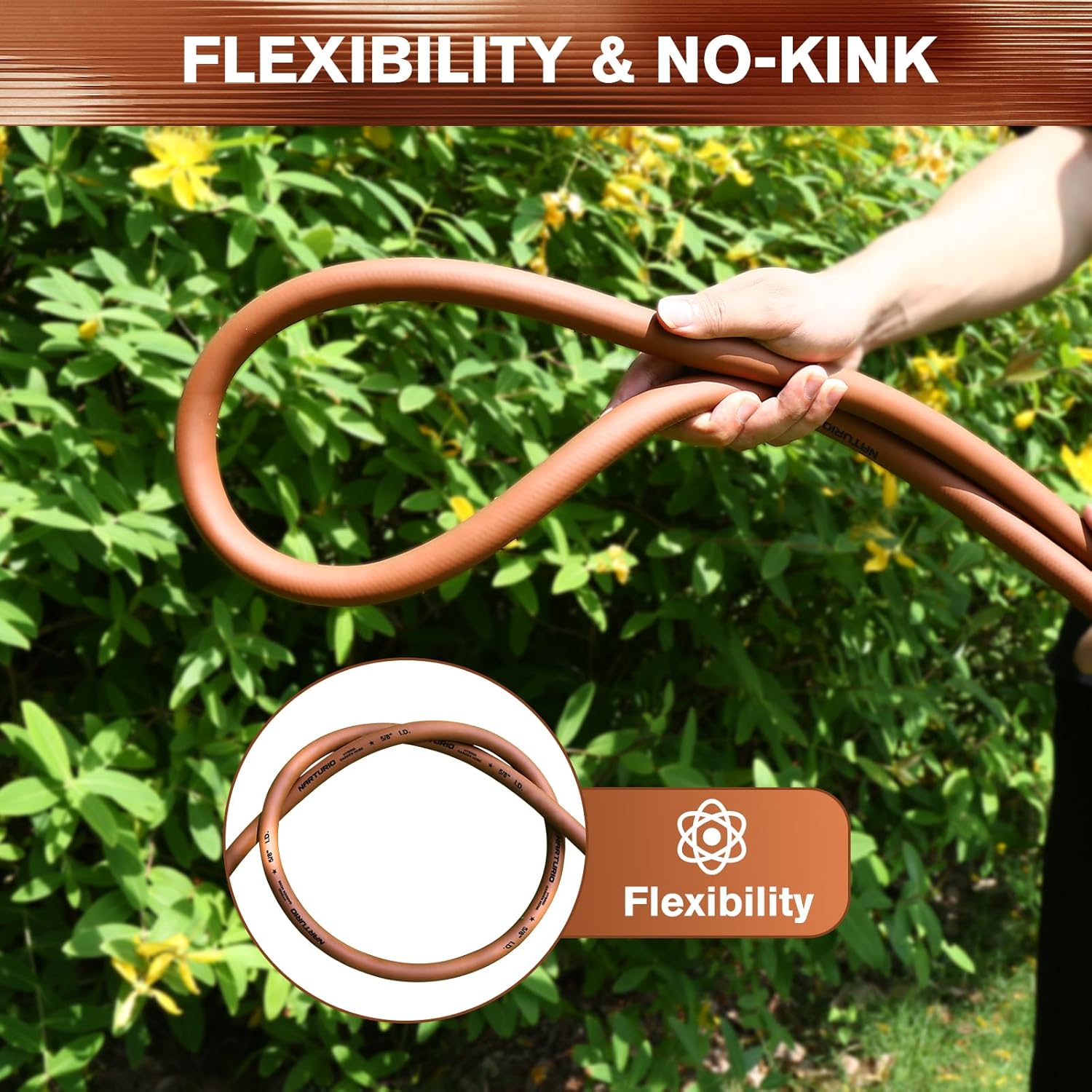 Heavy Duty Garden Hose 5/8" x 50ft, Flexible Lightweight Water Hose, Hybrid Rubber, NO Kink, 650 Burst PSI, Male to Female Fittings