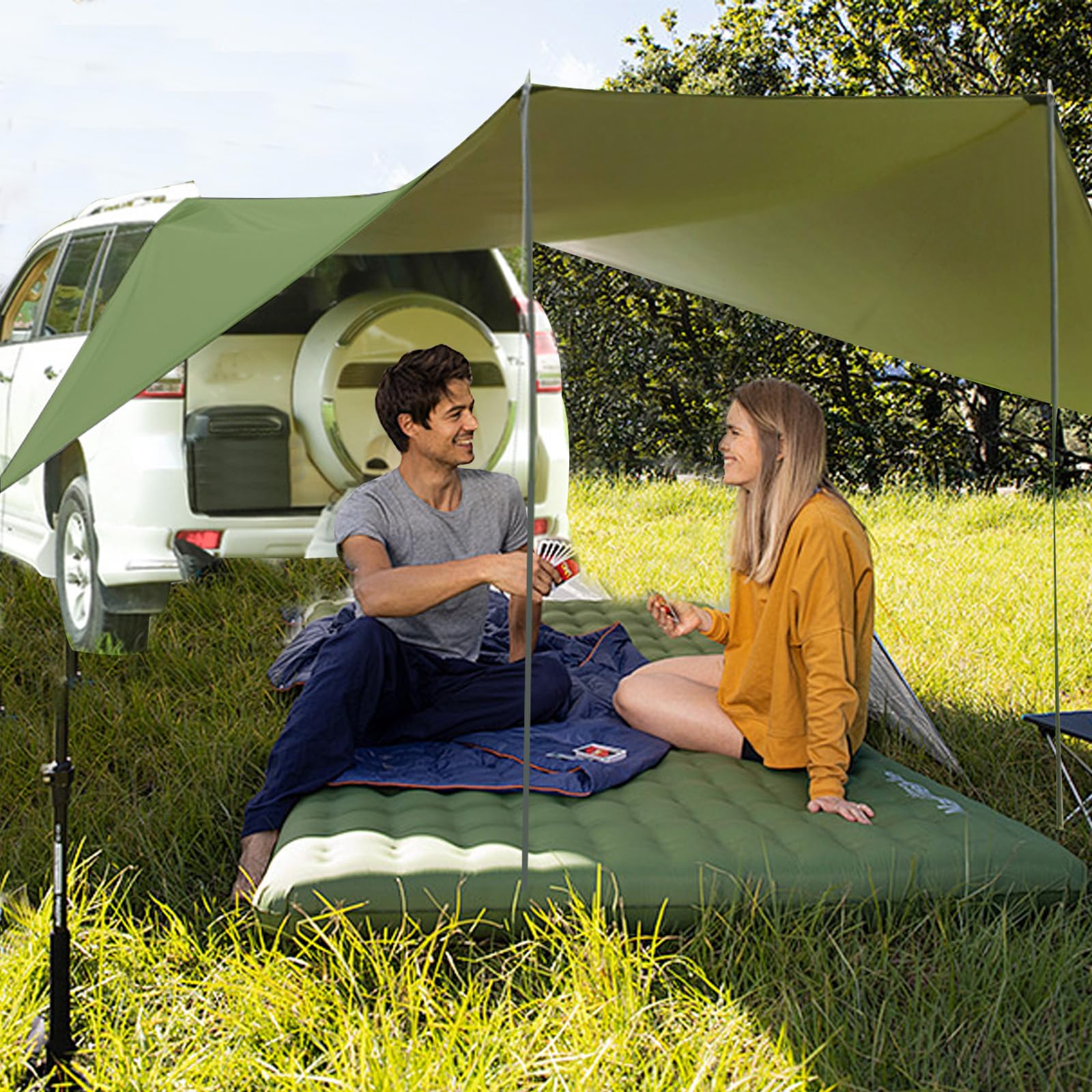 Auvent et voiture Tente de hayon universelle 280 * 380 cm, auvent de caravane et camping-car, pare-soleil pour voiture, van, camion (Vert)
