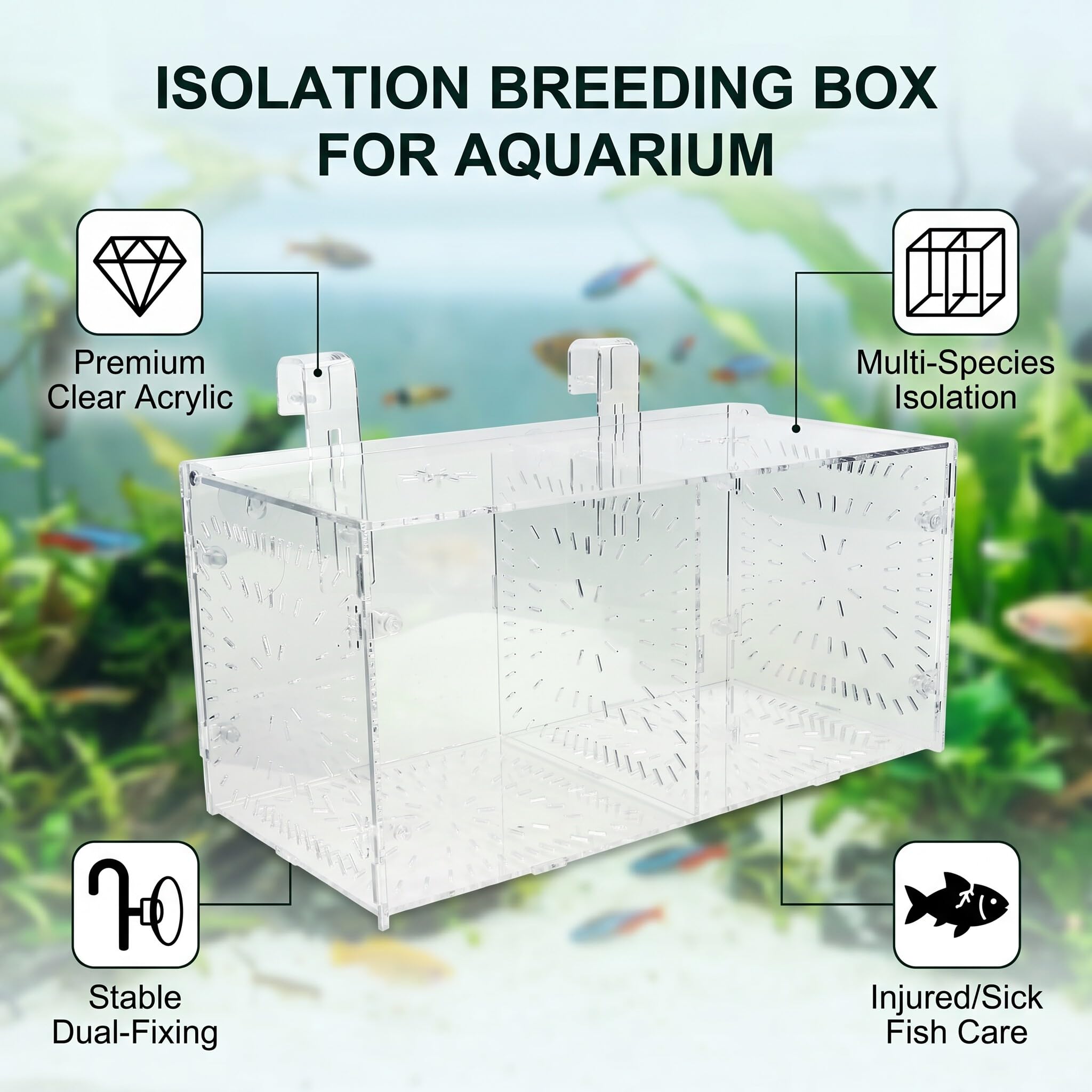 Zerodis Accessoire d'aquarium, boîte d'isolation, piège d'élevage innovant pour jeunes poissons et crevettes, idéal pour les besoins de reproduction et d'acclimatation, boîte d'élevage en acrylique