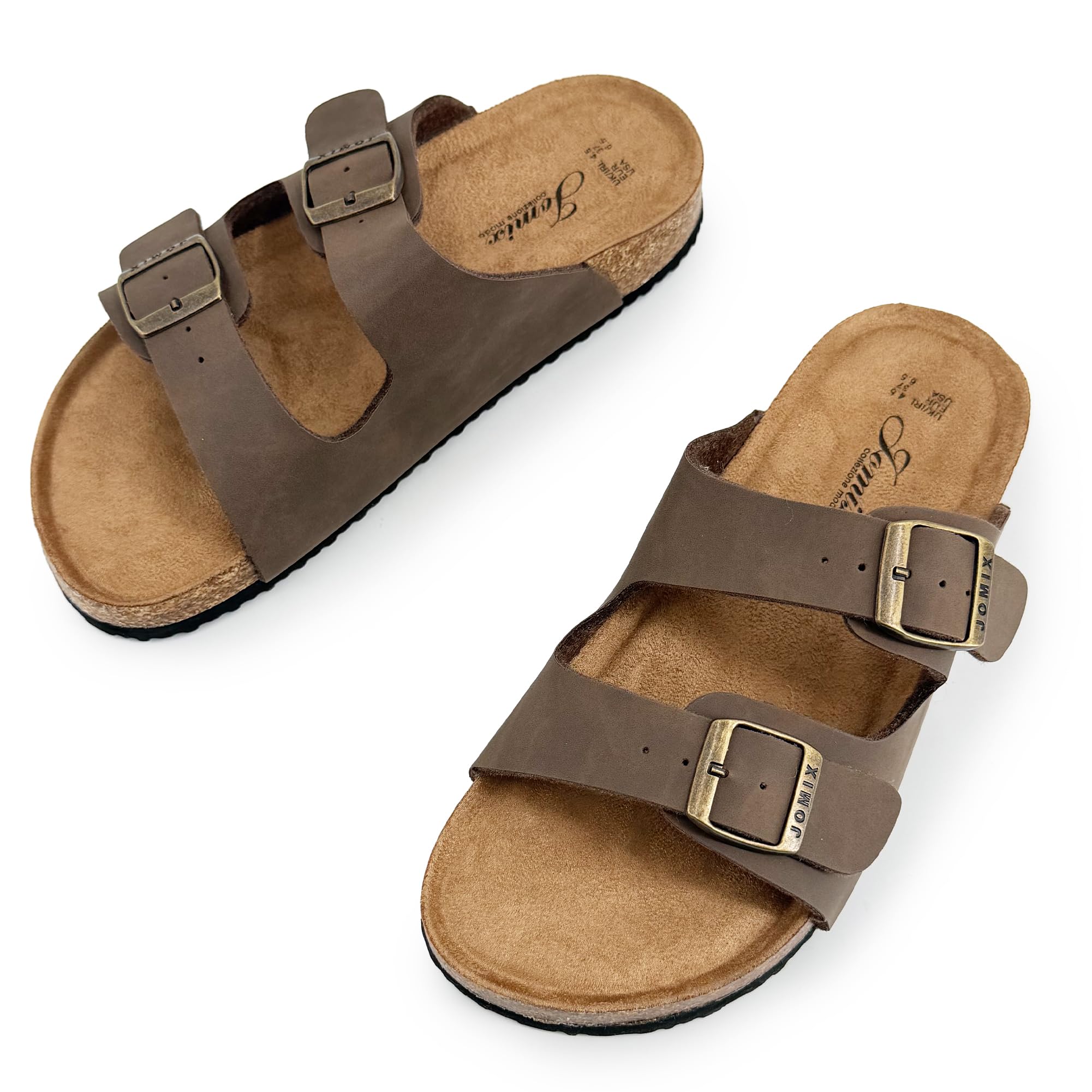 JOMIX Sandali Donna con Doppia Fibbia Regolabile Ciabatte Estive Bassi Plantare Sagomato in Sughero Pantofole Moda Comode con Suola Antiscivolo