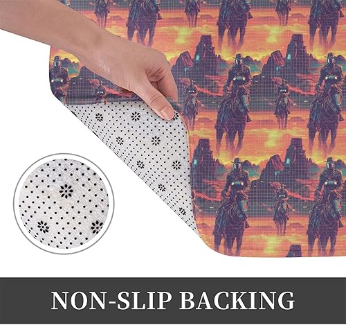 Miniatura 3 de Front Door Mat Outside Indoor Outdoor Entrance - Cyber Retro Western Cowboy Print Kitchen Rugs Mats for Floor, Bath Mat for Bathroom, Washable Thin