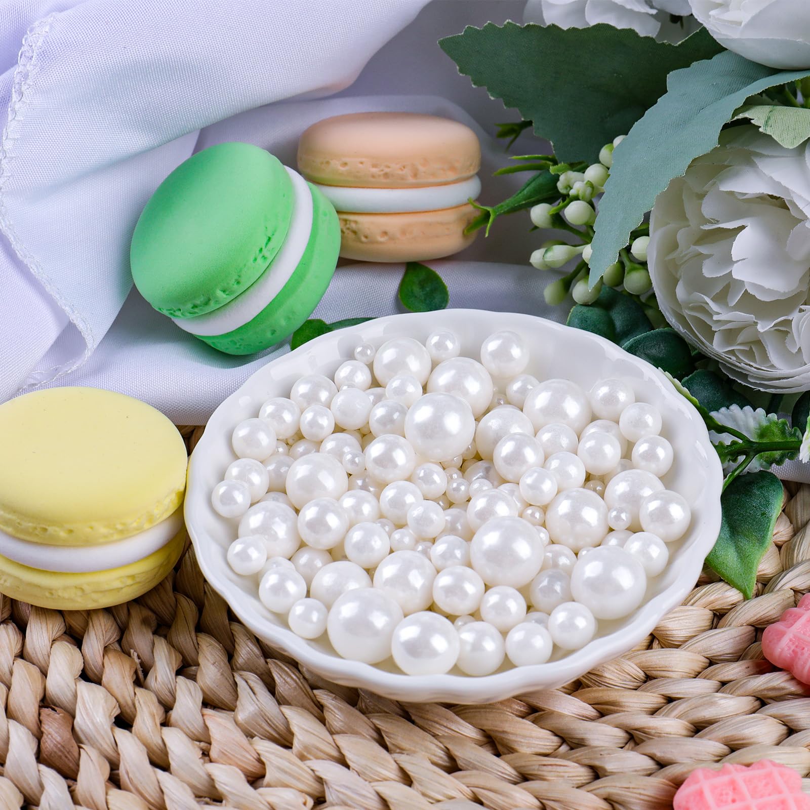 Spruzzini bianchi per decorazione torte, 4 misure, zucchero commestibile, 130 g | Zucchero perlato per cupcake, gelati, ciambelle, macaron (2 mm, 4 mm, 7 mm, 1 cm)