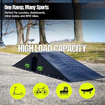 Ten-Eighty Micro Flybox Launch Ramp Set with 2 Connecting Ramps, Portable Skateboard, BMX Bike, Scooter, RC Car, Durable, Lightweight, Non-Slip Rubber Construction for Kids & Teens, Black - 56 Length