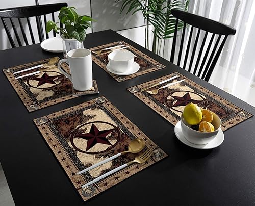 Miniatura 3 de Western Texas - Juego de 6 manteles individuales para mesa de comedor, rústicos vintage para cocinacomedor, antideslizantes, duraderos, lavables,