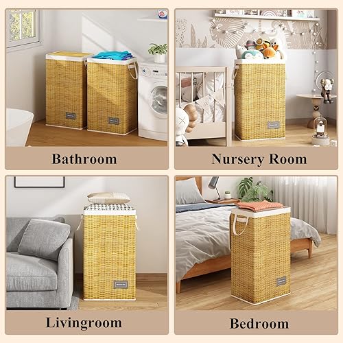 Miniatura 5 de Wisdom Star Cesta de tela completa con tapa, 100 galones (100 litros), cesta grande para ropa sucia con asa extraíble, cesta de ropa plegable, para