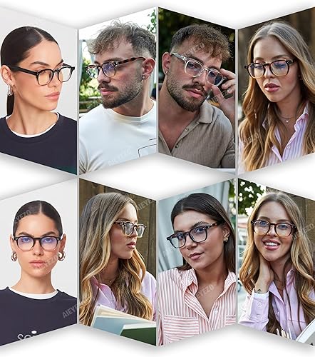 Miniatura 2 de AIEYEZO Lentes retro de luz azul para hombres y mujeres, anteojos cuadrados con marco grueso, gafas de computadora vintage de moda Negro,Negro