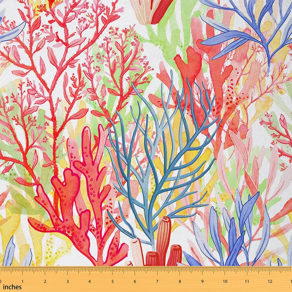 Richhome Girls Multi 15 Colorful Aquatic Plants Fabric By The Yard Watecolor Outdoor Branches Decorative Fabric For Adults Women Wild Botanical Leaves Fabric For Diy Upholstery And Home Accents 5 Yards