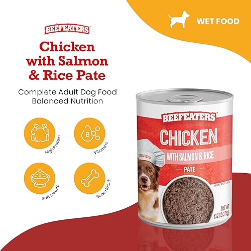 Miniatura 4 de Beefeaters Comida húmeda para perros con paté de salmón y arroz, 13.2 onzas, caja de 12