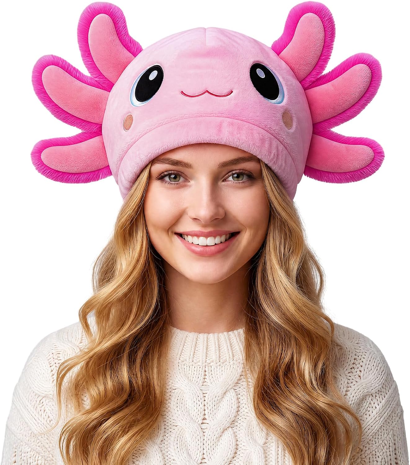 Mindsoft Axolotl Party Hat Plush Axolotl Costume for Adult Pink Cute Stuffed Hat Birthday Supplies Funny Animal Headwear for Cosplay Women Men Themed Party Decoration