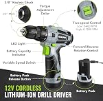 WORKPRO Home Tool Kit with Power Drill, 108PCS Power Home Tool Set with 12V 1.5 Ah Battery Powered Screwdriver and Tool Box, Electric Cordless Drill Set with Keyless Chuck and Variable Speed Trigger