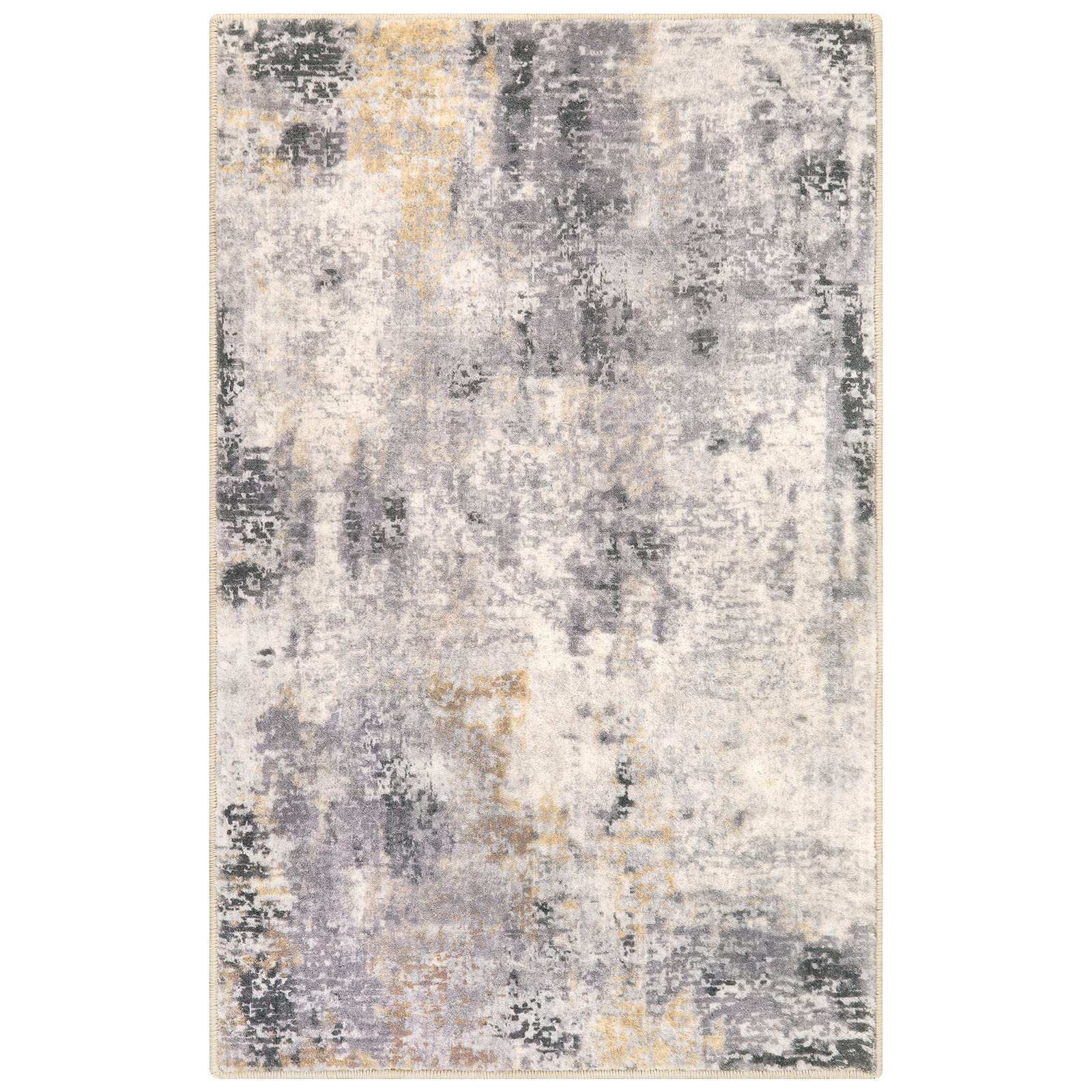 Lahome Modern Abstract Runner Rug - 3x5 Gray Washable Entry Rug, Soft Non-Slip Contemporary Nursery Mat Indoor Throw Kitchen Carpet for Living Dining Bedroom Chair Decor