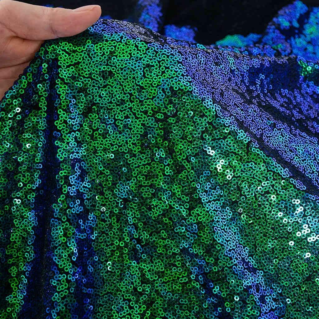 DUOBAO Sequin Fabric by The Yard Colorful Green Sparkly Sequins Sewing Iridescent Greens 3 Feet Glitter Fabrics for Candy Cake Table Cover Decoration