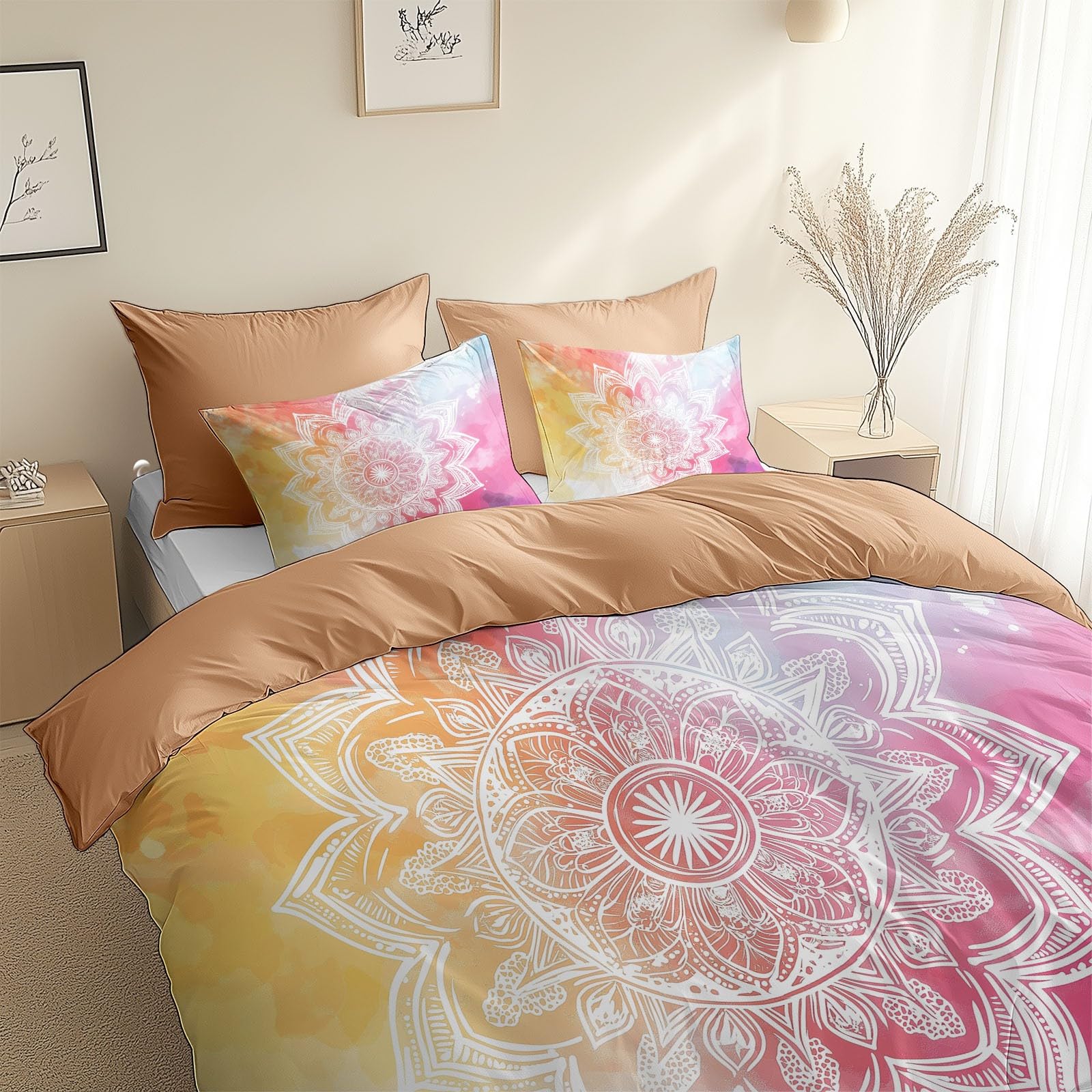 Housse couette en microfibre coton imprimé mandala haut de gamme 200x200