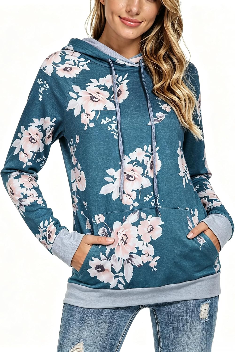 Barlver Women's Casual Hoodies Long Sleeve Sweatshirts Cowl Neck Drawstring Hooded Pullover Top with Pockets