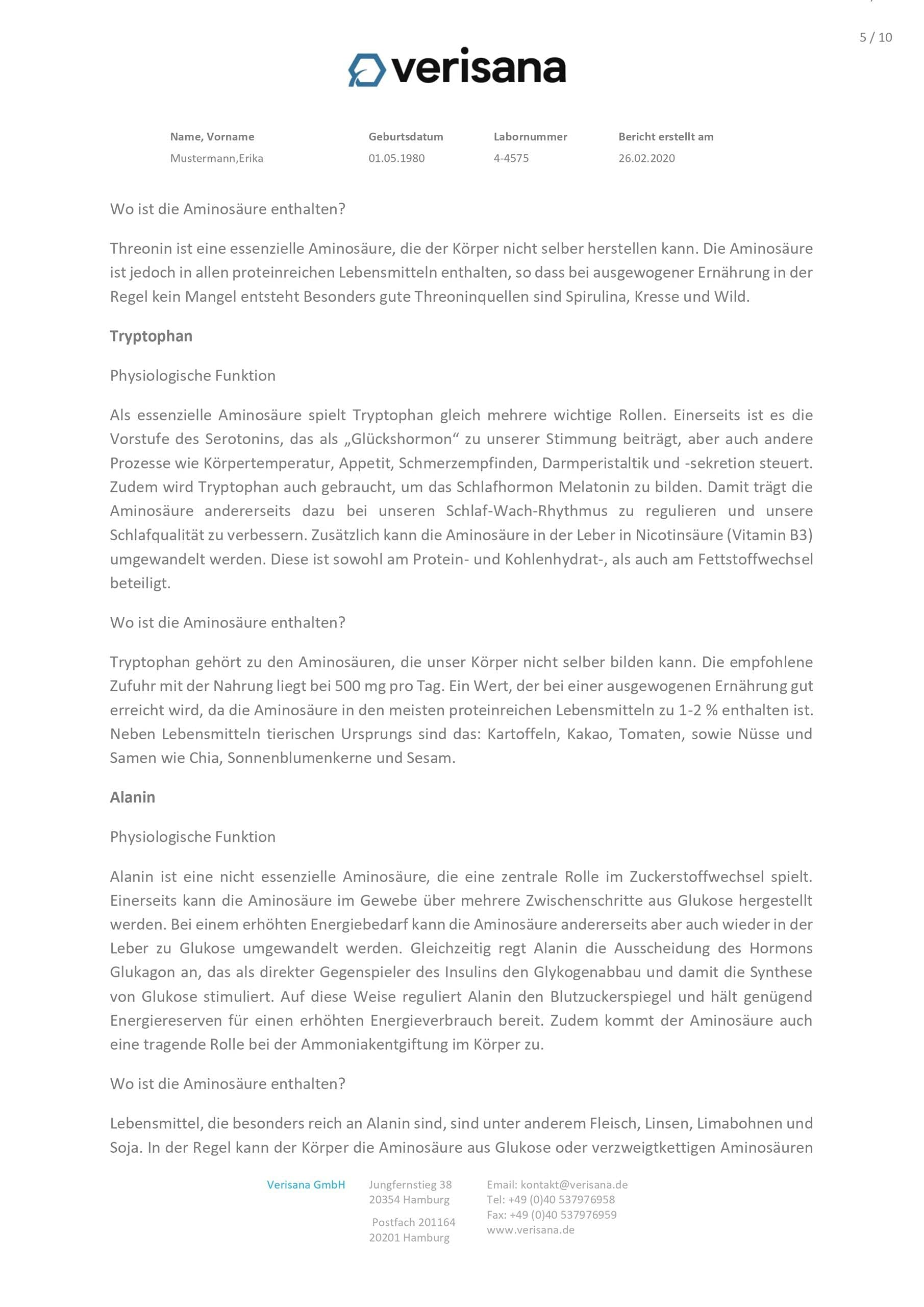 Test aminoacidi su 18 amminoacidi – amminoacidi compresi aminoacidi essenziali Leucina, metionina, fenilalanina, Threonina, Tryptophan, Valin